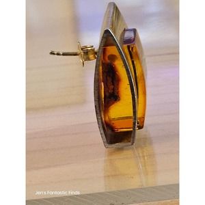Rare‎ 925 Silver JK Baltic Amber Post Tie Pin